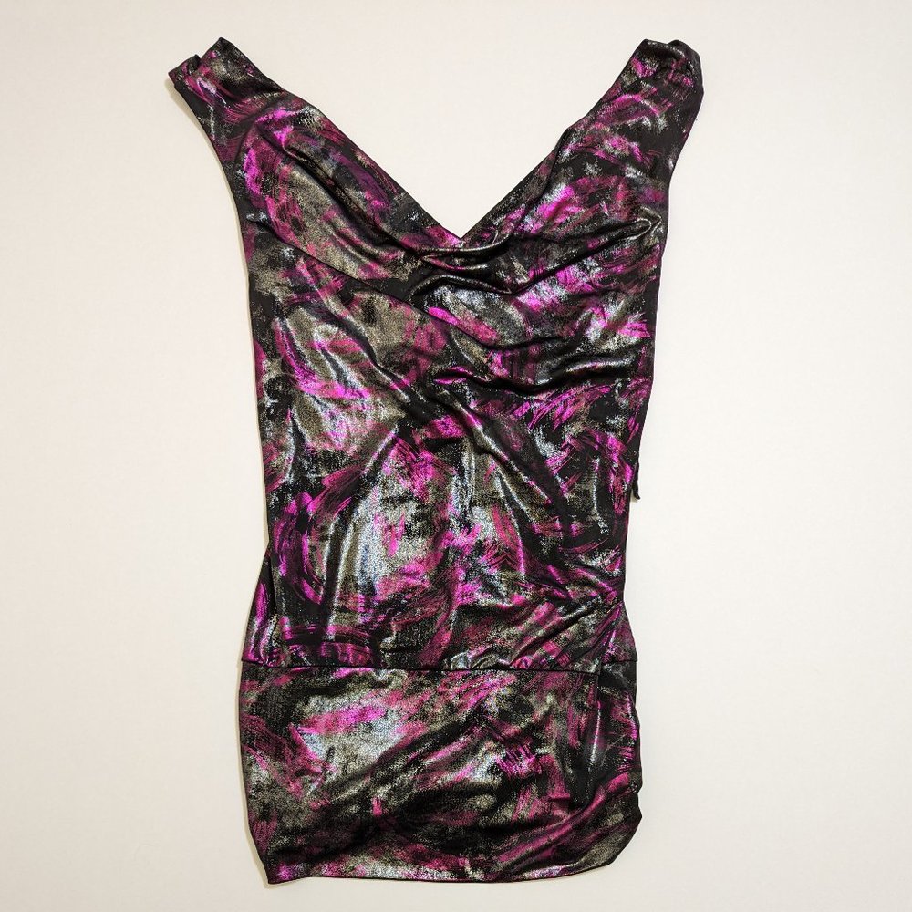 Charlotte Russe Purple Black Grey Metallic Draped Front Tank Size Women's Small